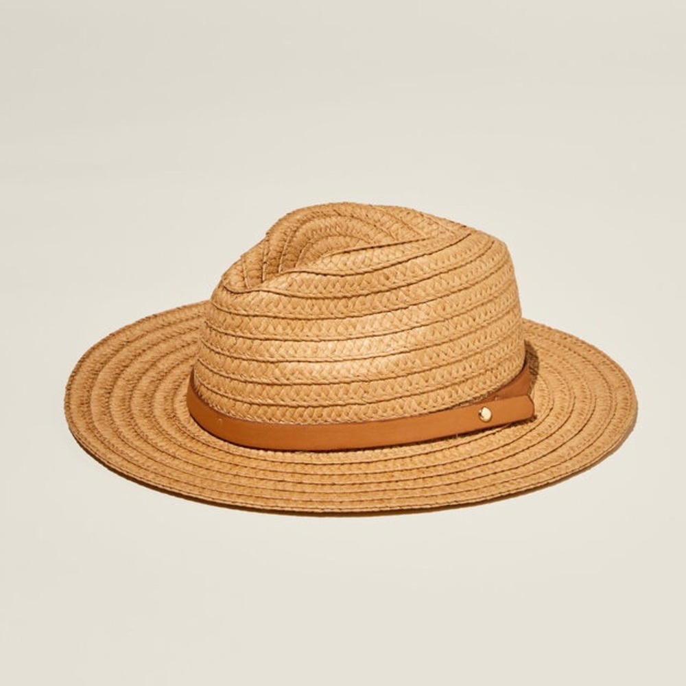 Cotton On Kids Straw Fedora Hat Wide Brim - Tan